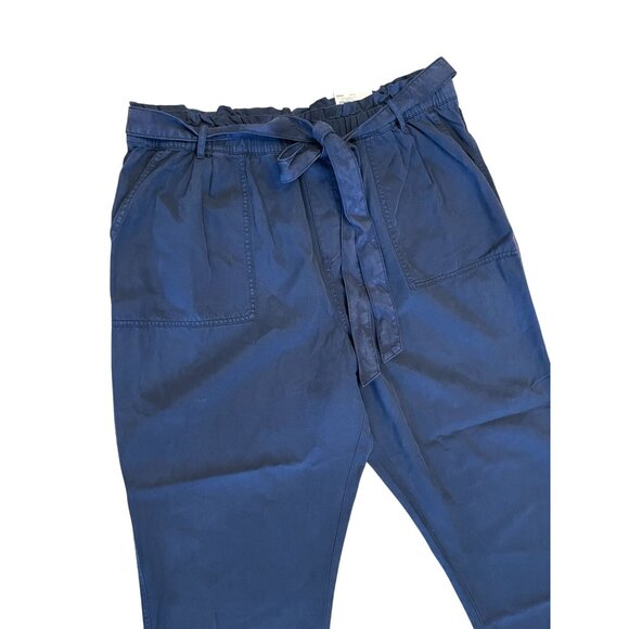 XXL tapered paperbag waist belted pockets Navy pull on cottage boho beach pant - Picture 2 of 8